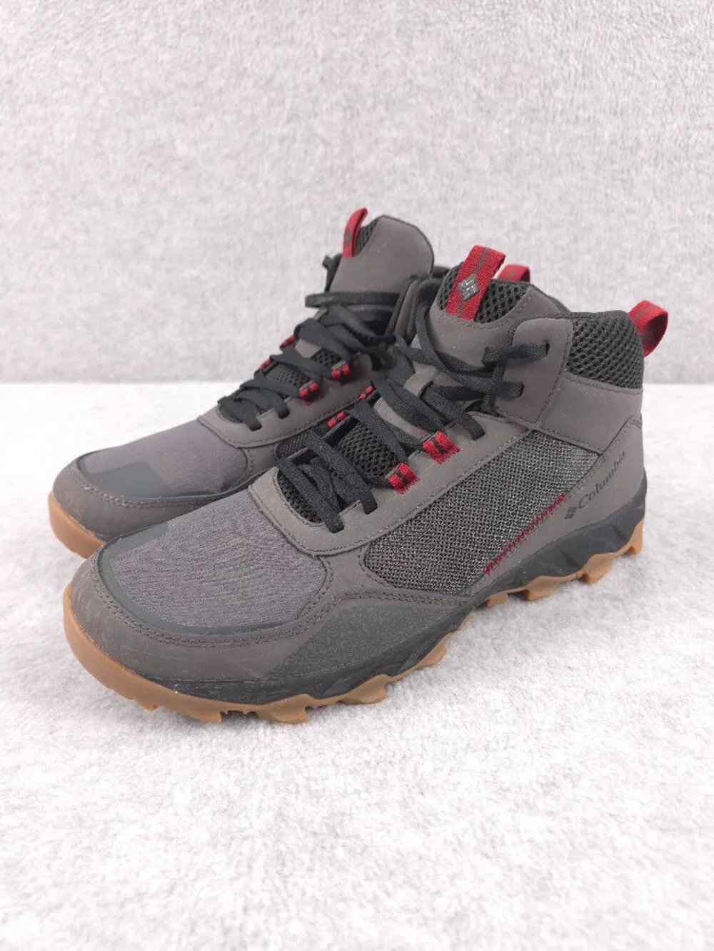 Columbia Boots Mens 10 Flow Centre Trail Hiking Shoes Mid Dark Grey Red Jasper